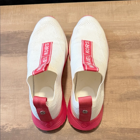 Michael Kors White and Pink Knit Slip-On Sneakers - Picture 1 of 9
